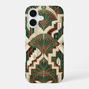 Art Deco Smaragd- und Goldgeometrisches Muster iPhone 16 Hülle