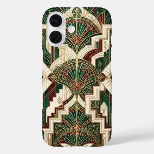 Art Deco Smaragd- und Goldgeometrisches Muster iPhone 16 Hülle