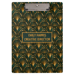 Art Deco Smaragdgrün Gold Benutzerdefinierter Name Klemmbrett