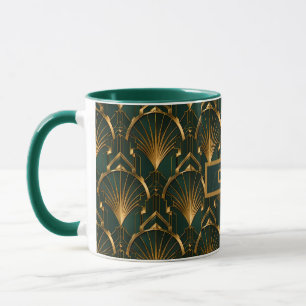 Art Deco Smaragdgrün Gold Lüfter Custom Name Tasse