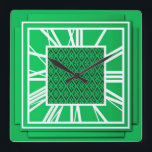 Art Deco, smaragdgrün Quadratische Wanduhr<br><div class="desc">Art-Deco,  smaragdgrün,  3-D-Effekt-Wanduhr mit weißen Zahlen - digitale Grafik</div>