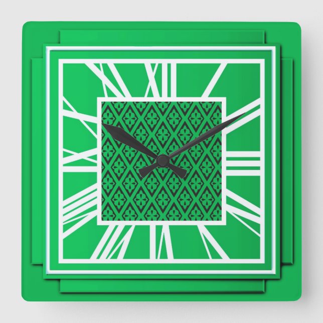 Art Deco, smaragdgrün Quadratische Wanduhr (Vorderseite)