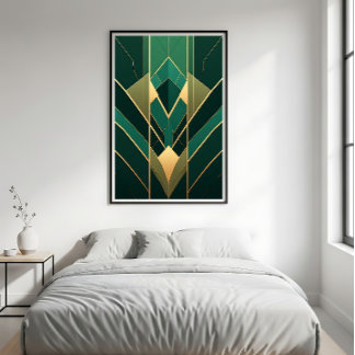 Art Deco Smaragdgrün und Gold Geometrisch Leinwanddruck