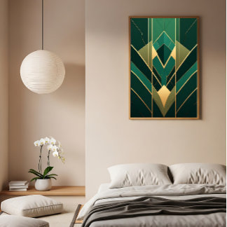 Art Deco Smaragdgrün und Gold Geometrisch Poster