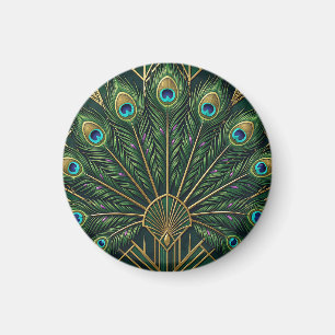 Art Deco Smaragdgrüne Gold-Pfauenfedern Magnet