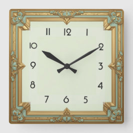 Art Deco Soft Minze Quadratische Wanduhr
