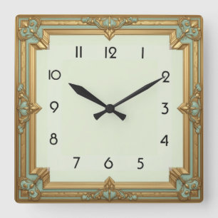 Art Deco Soft Minze Quadratische Wanduhr