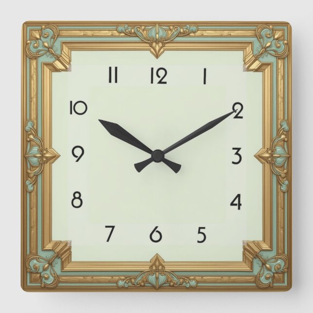 Art Deco Soft Minze Quadratische Wanduhr (Vorderseite)