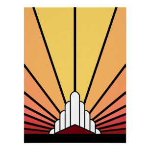 Art Deco Sonne bei Morgendämmerung Poster