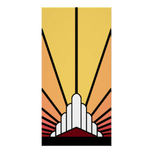 Art Deco Sonne bei Morgendämmerung Poster