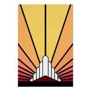 Art Deco Sonne bei Morgendämmerung Poster