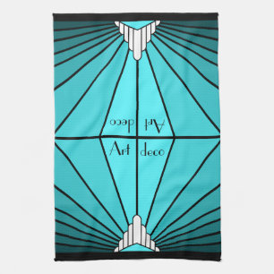 Art Deco Sonne in Aquamarin Geschirrtuch