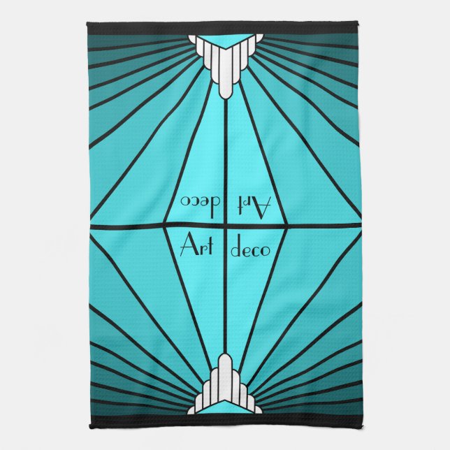 Art Deco Sonne in Aquamarin Geschirrtuch (Vertikal)