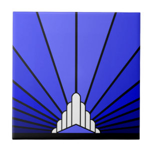 Art Deco Sonne in Blau Fliese