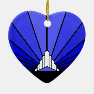 Art Deco Sonne in Blau Keramik Ornament