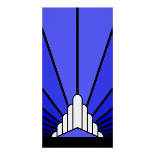 Art Deco Sonne in Blau Poster