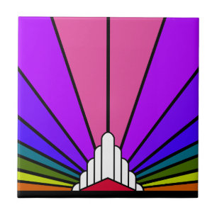 Art Deco Sonne in Regenbogen Fliese