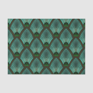 Art Deco Sonnenstrahl-Fächer in Metallischgrün Seidenpapier