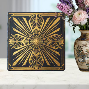 Art Deco Sonnenstrahl Gold Schwarz Geometrisches D Fliese