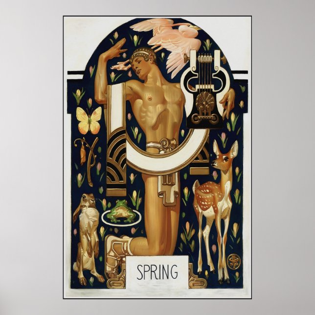 Art Deco SPRING - Apollo und Tiere Poster (Vorne)