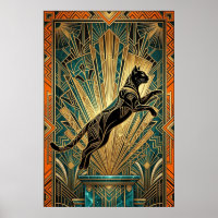 Art Deco springende schwarze Katzenwandkunst