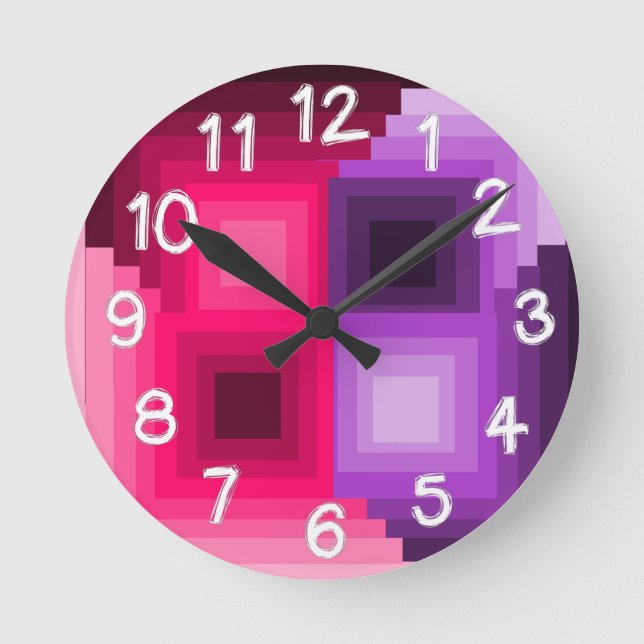 Art Deco Squares Runde Wanduhr (Vorderseite)