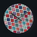 Art Deco Squares Runde Wanduhr<br><div class="desc">This wall clock has an art deco design of squares made from overlapping angles in retro shades of blue and pink.</div>