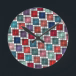 Art Deco Squares Runde Wanduhr<br><div class="desc">This wall clock has an art deco design of squares made from overlapping angles in retro shades of blue and pink.</div>