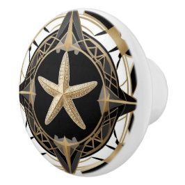 Art Deco Starfish Sea Star Schwarz-weiß und Gold Keramikknauf