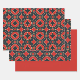 art deco stars in red and black geschenkpapier set