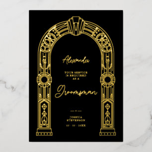 Art Deco Steampunk Heiratsantrag für Trauzeugen Go Folieneinladung