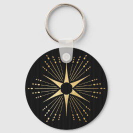 Art Deco Sternexplosion Schwarz und Gold Schlüsselanhänger