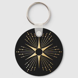 Art Deco Sternexplosion Schwarz und Gold Schlüsselanhänger