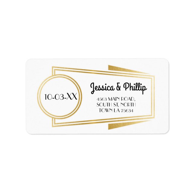 Art Deco Stickers White Gold Address Labels Adressaufkleber (Vorne)