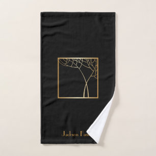 Art Deco-Stil falsche goldene Bäume auf schwarzem Badhandtuch Set