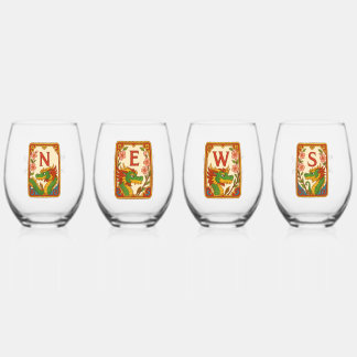 Art Deco Stil Mahjong Winde & Drachen Weinglas Ohne Stiel