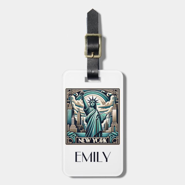 Art Deco Stil New York Illustration Gepäckanhänger (Vorderseite vertikal)