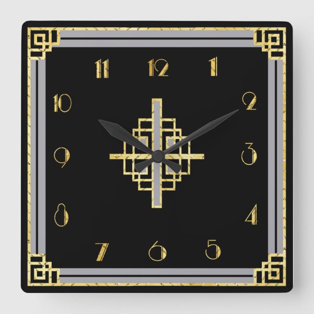 Art-Deco-Stil Quadratische Wanduhr (Vorderseite)