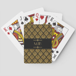 Art Deco Stil Schwarz und Gold Lüfter Muster Spielkarten
