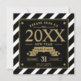 Art Deco Stil Schwarz und Neujahr Party Einladung