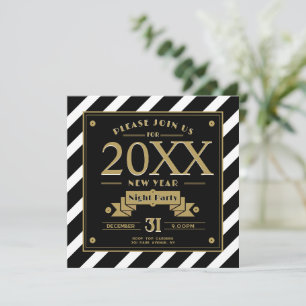 Art Deco Stil Schwarz und Neujahr Party Einladung
