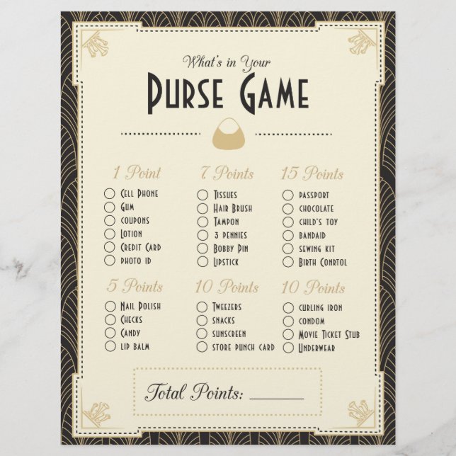 Art-Deco-Stil Was ist in Ihrer Geldbörse? Spiel (Vorderseite)