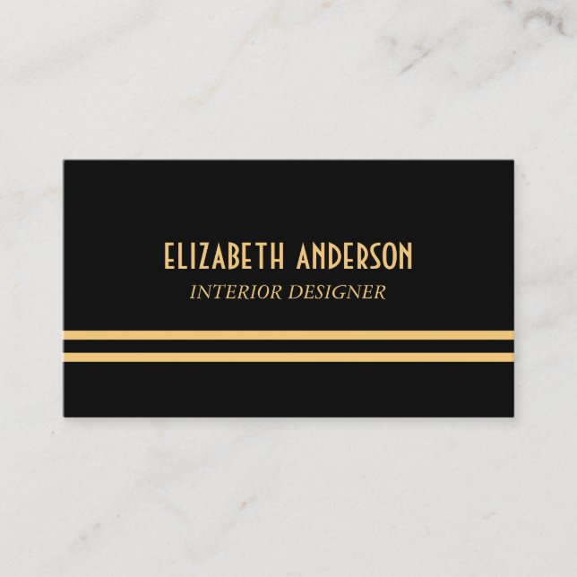 Art Deco Stillinien - Gold und Schwarz Visitenkarte (Vorderseite)