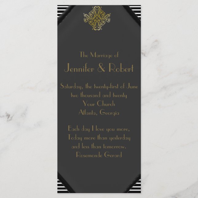 Art Deco stilvolle Hochzeitsprogramm Programm (Vorderseite)