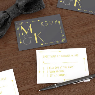 Art Deco Style 1920 Black Gold RSVP Cards Einladung