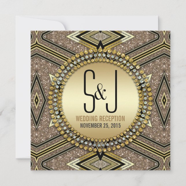 Art Deco Style Black Gold Hochzeitsempfang Einladu Einladung (Vorderseite)