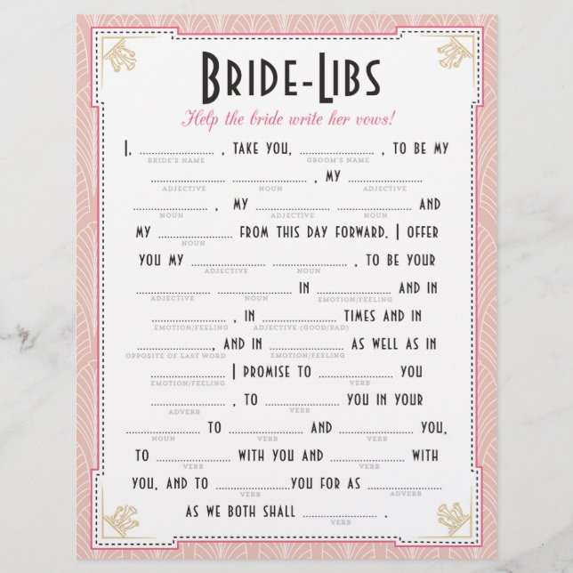 Art Deco Style Bride Libs Game (Vorderseite)