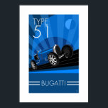 Art Deco Style Buggatti Car Poster<br><div class="desc">(Ja,  ich weiß,  dass ich Buggatti falsch ausgesprochen habe!) Art-Déco-Stil Typ 51 Autopposter. Verwendung der traditionellen Blues,  die mit dieser Luxus-Automarke assoziiert wird. Entworfen und illustriert von mir. Ein toller Artikel für alle Besitzer oder Fans dieser einzigartigen französischen Automarke.</div>