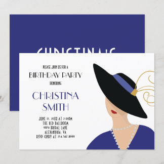 Art Deco Style Girl - Black Hat Birthday Party Einladung