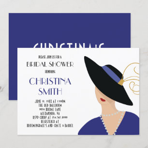 Art Deco Style Girl im Black Hat Brautparty Einladung